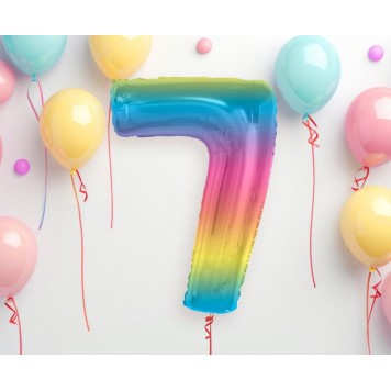 Number Rainbow Colorful Number 7 Foil Balloon 92 cm