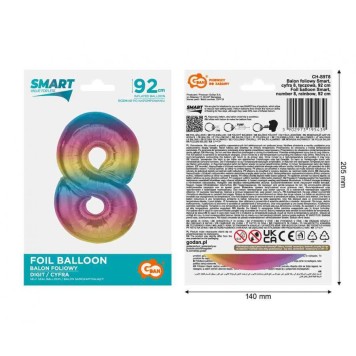 Number Rainbow Colorful number 8 foil balloon 92 cm
