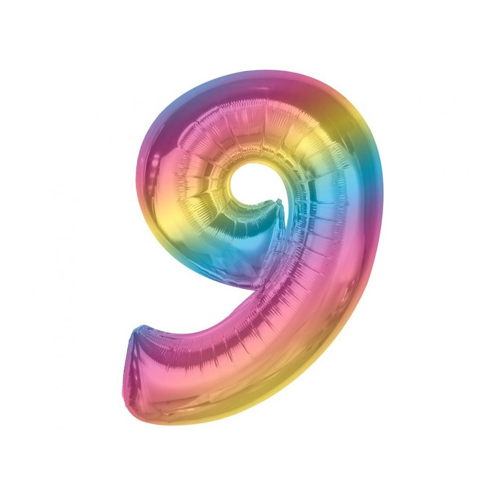 Number Rainbow Colorful number 9 foil balloon 92 cm