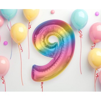 Number Rainbow Colorful number 9 foil balloon 92 cm