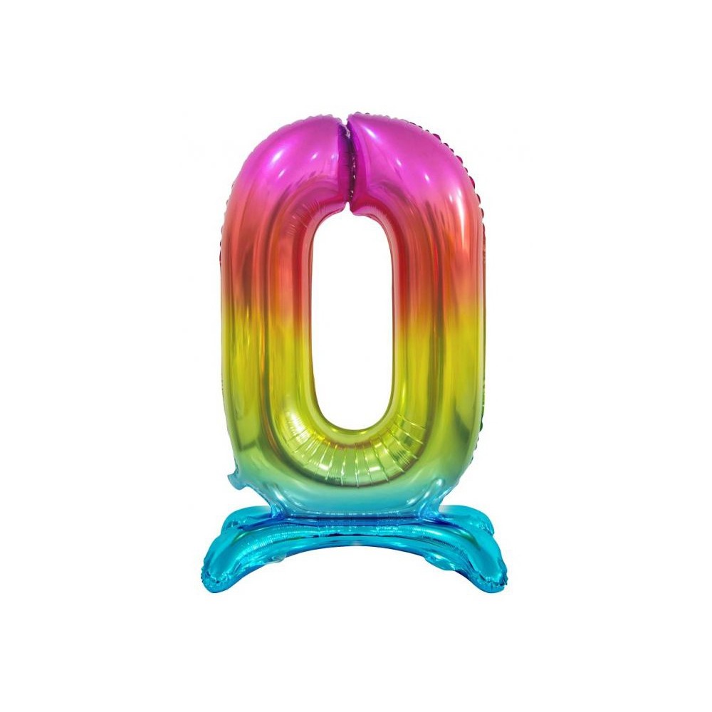 Number Rainbow Colorful number 0 foil balloon with base 74 cm