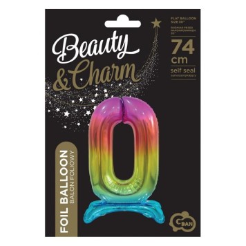 Number Rainbow Colorful number 0 foil balloon with base 74 cm
