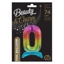 Number Rainbow Colorful number 0 foil balloon with base 74 cm