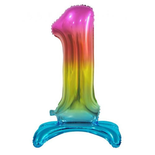 Number Rainbow Colorful number 1 foil balloon with base 74 cm