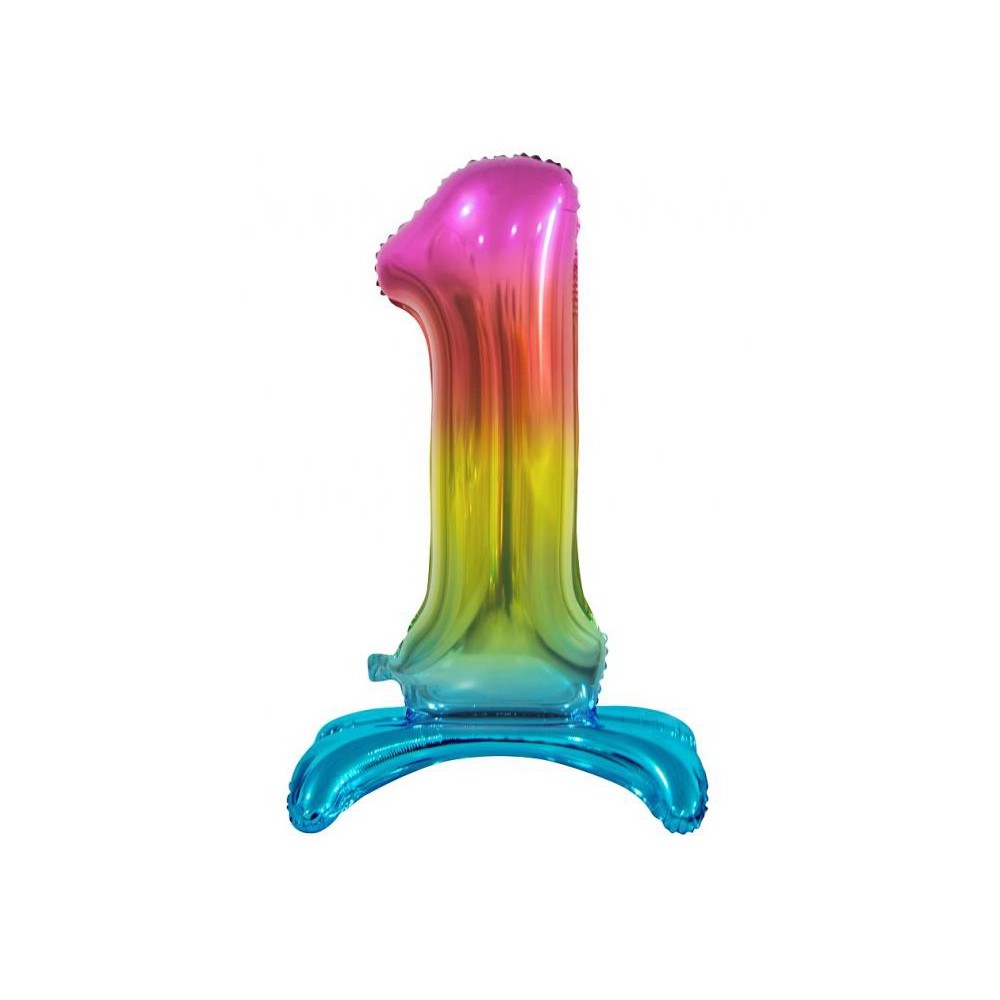 Number Rainbow Colorful number 1 foil balloon with base 74 cm