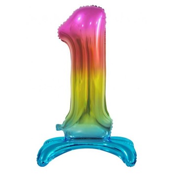 Number Rainbow Colorful number 1 foil balloon with base 74 cm