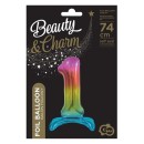 Number Rainbow Colorful number 1 foil balloon with base 74 cm