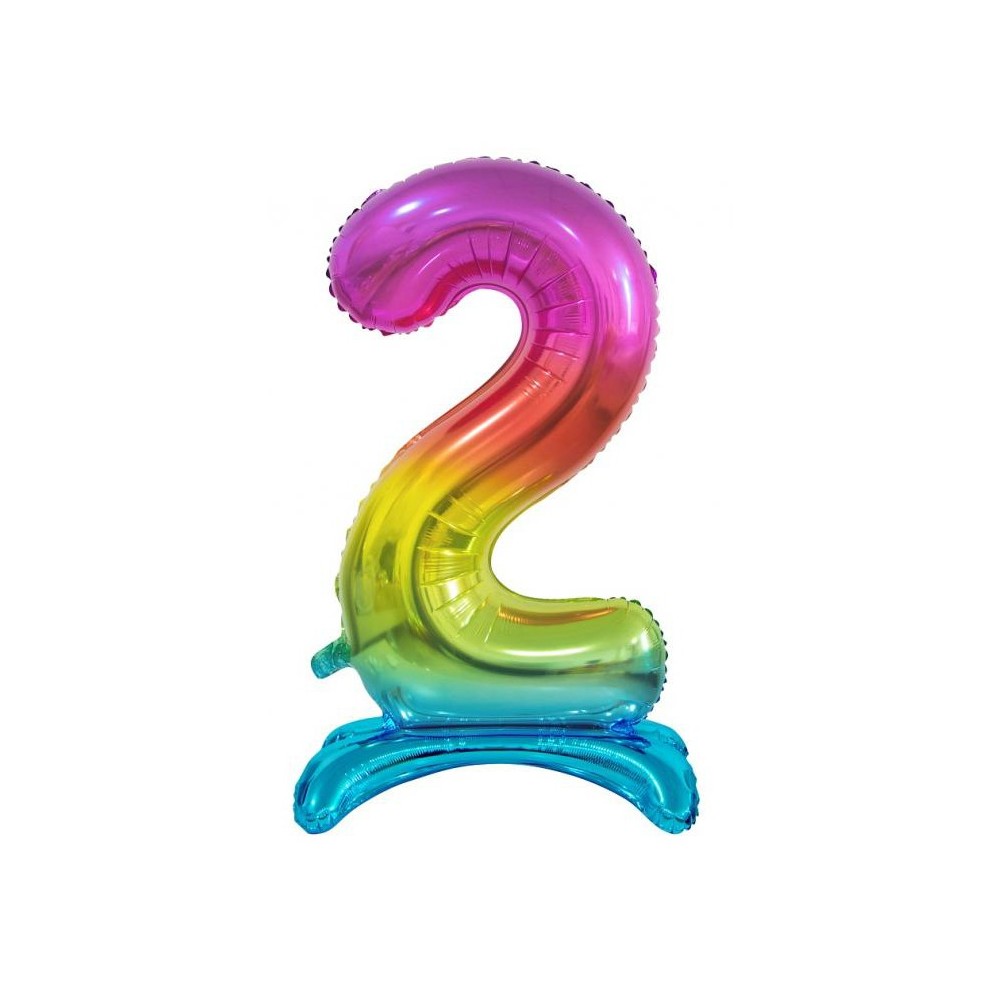 Number Rainbow Colorful number 2 foil balloon with base 74 cm