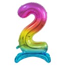 Number Rainbow Colorful number 2 foil balloon with base 74 cm