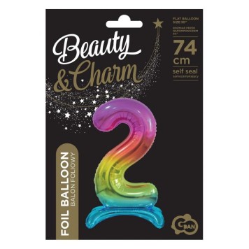Number Rainbow Colorful number 2 foil balloon with base 74 cm