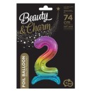 Number Rainbow Colorful number 2 foil balloon with base 74 cm