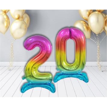 Number Rainbow Colorful number 2 foil balloon with base 74 cm