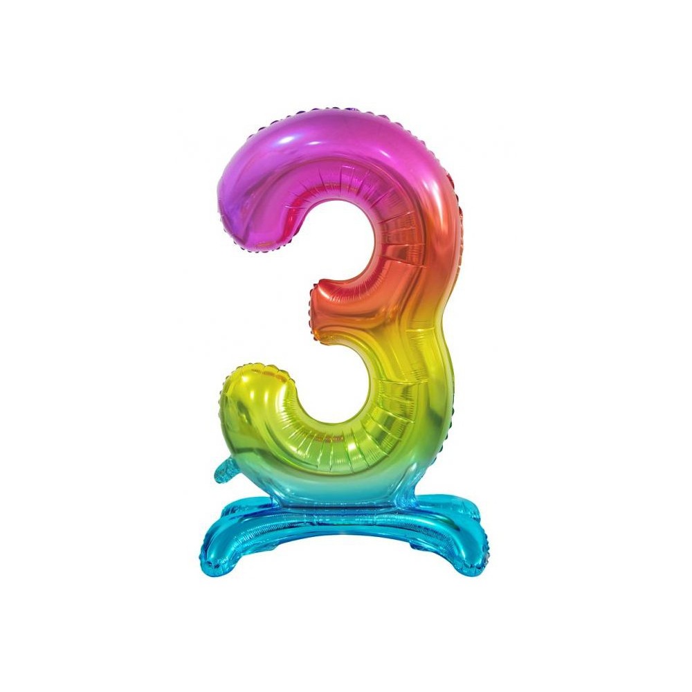Number Rainbow Colorful Number 3 Foil Balloon with Base 74 cm