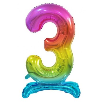 Number Rainbow Colorful Number 3 Foil Balloon with Base 74 cm