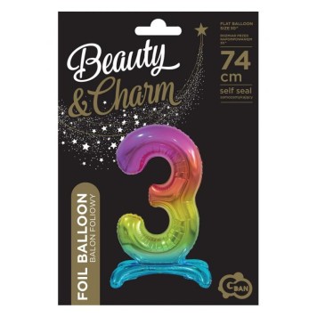 Number Rainbow Colorful Number 3 Foil Balloon with Base 74 cm