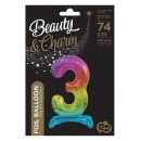 Number Rainbow Colorful Number 3 Foil Balloon with Base 74 cm