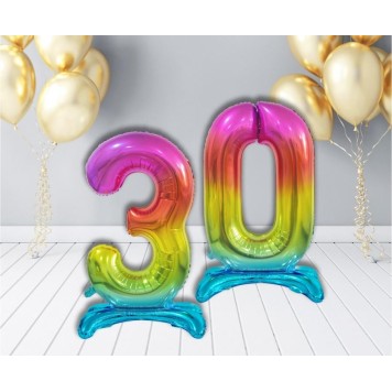 Number Rainbow Colorful Number 3 Foil Balloon with Base 74 cm