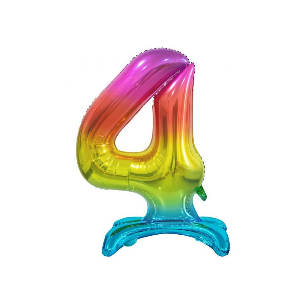 Number Rainbow Colorful Number 4 Foil Balloon with Base 74 cm