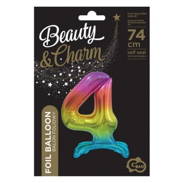 Number Rainbow Colorful Number 4 Foil Balloon with Base 74 cm