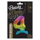 Number Rainbow Colorful Number 4 Foil Balloon with Base 74 cm