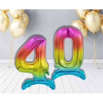 Number Rainbow Colorful Number 4 Foil Balloon with Base 74 cm