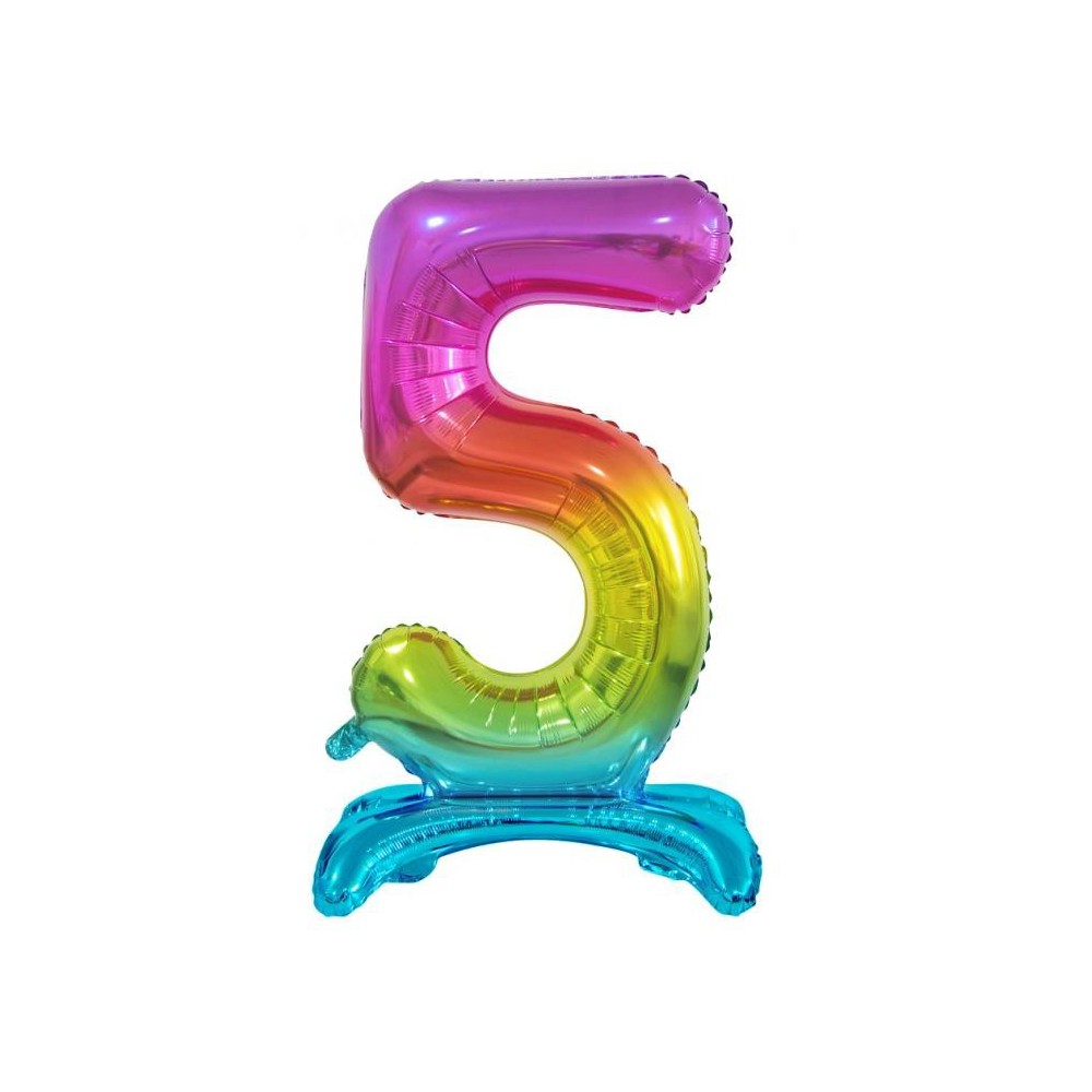 Number Rainbow Colorful number 5 foil balloon with base 74 cm