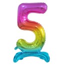 Number Rainbow Colorful number 5 foil balloon with base 74 cm