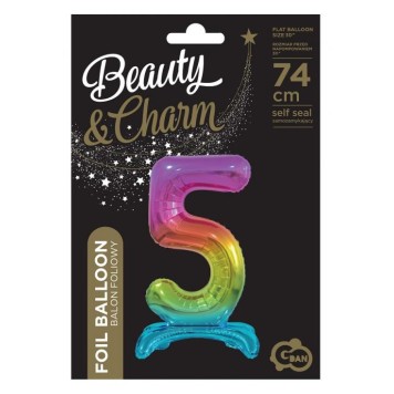 Number Rainbow Colorful number 5 foil balloon with base 74 cm