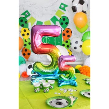 Number Rainbow Colorful number 5 foil balloon with base 74 cm