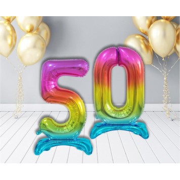 Number Rainbow Colorful number 5 foil balloon with base 74 cm