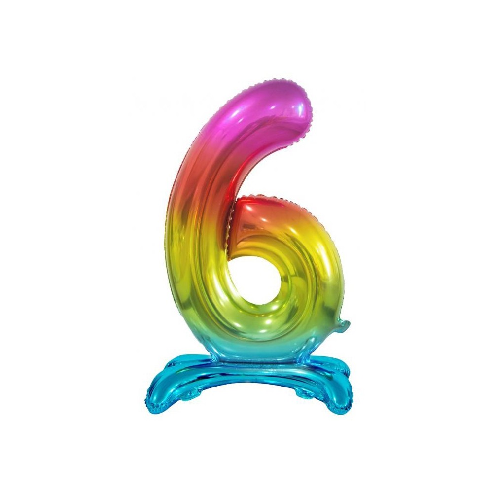 Number Rainbow Colorful number 6 foil balloon with base 74 cm