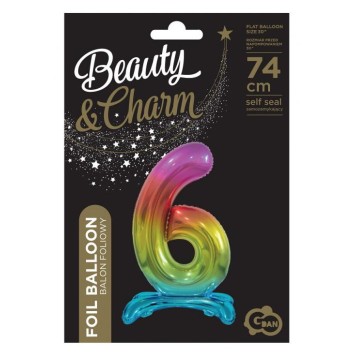 Number Rainbow Colorful number 6 foil balloon with base 74 cm