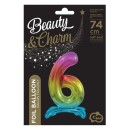 Number Rainbow Colorful number 6 foil balloon with base 74 cm