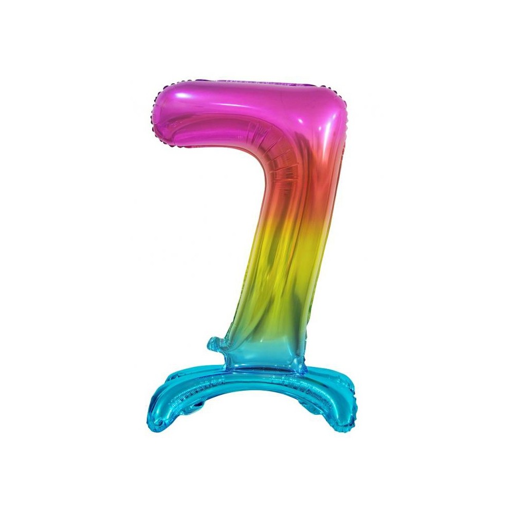 Number Rainbow Colorful Number 7 Foil Balloon with Base 74 cm