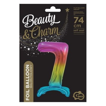 Number Rainbow Colorful Number 7 Foil Balloon with Base 74 cm