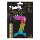 Number Rainbow Colorful Number 7 Foil Balloon with Base 74 cm