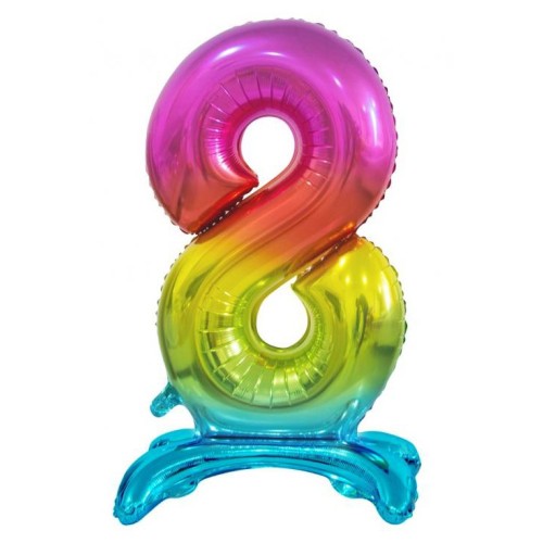 Number Rainbow Colorful number 8 foil balloon with stand 74 cm
