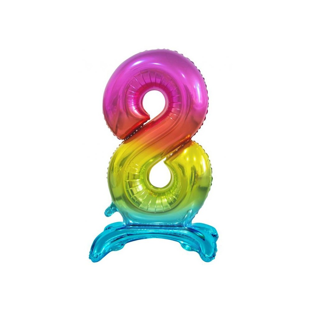 Number Rainbow Colorful number 8 foil balloon with stand 74 cm