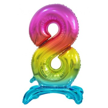 Number Rainbow Colorful number 8 foil balloon with stand 74 cm