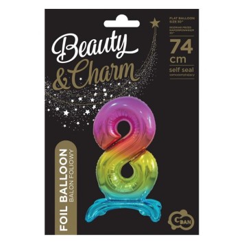 Number Rainbow Colorful number 8 foil balloon with stand 74 cm