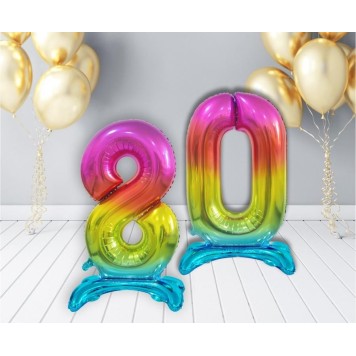 Number Rainbow Colorful number 8 foil balloon with stand 74 cm