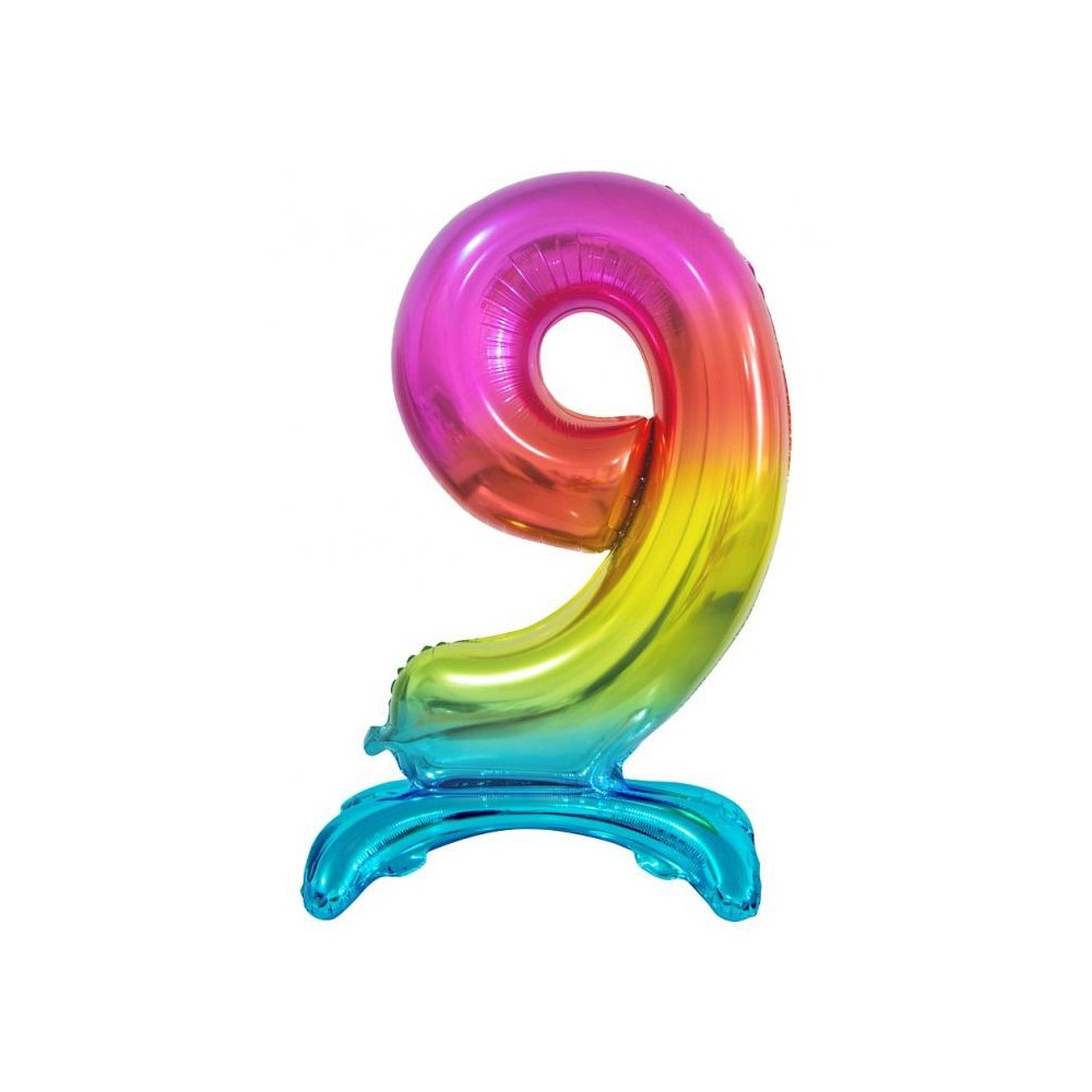 Number Rainbow Colorful Number 9 Foil Balloon with Base 74 cm