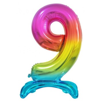 Number Rainbow Colorful Number 9 Foil Balloon with Base 74 cm