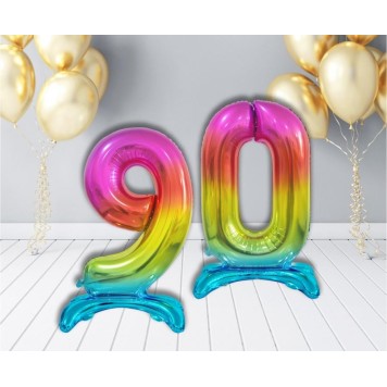 Number Rainbow Colorful Number 9 Foil Balloon with Base 74 cm