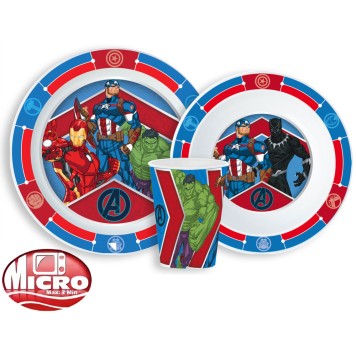 Avengers Army dinner set, micro plastic set, with glass 260 ml