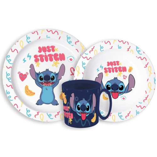 Disney Lilo and Stitch Palms Disney Lilo & Stitch Dinner Set, Microwave Safe Plastic Set with 265 ml Mug