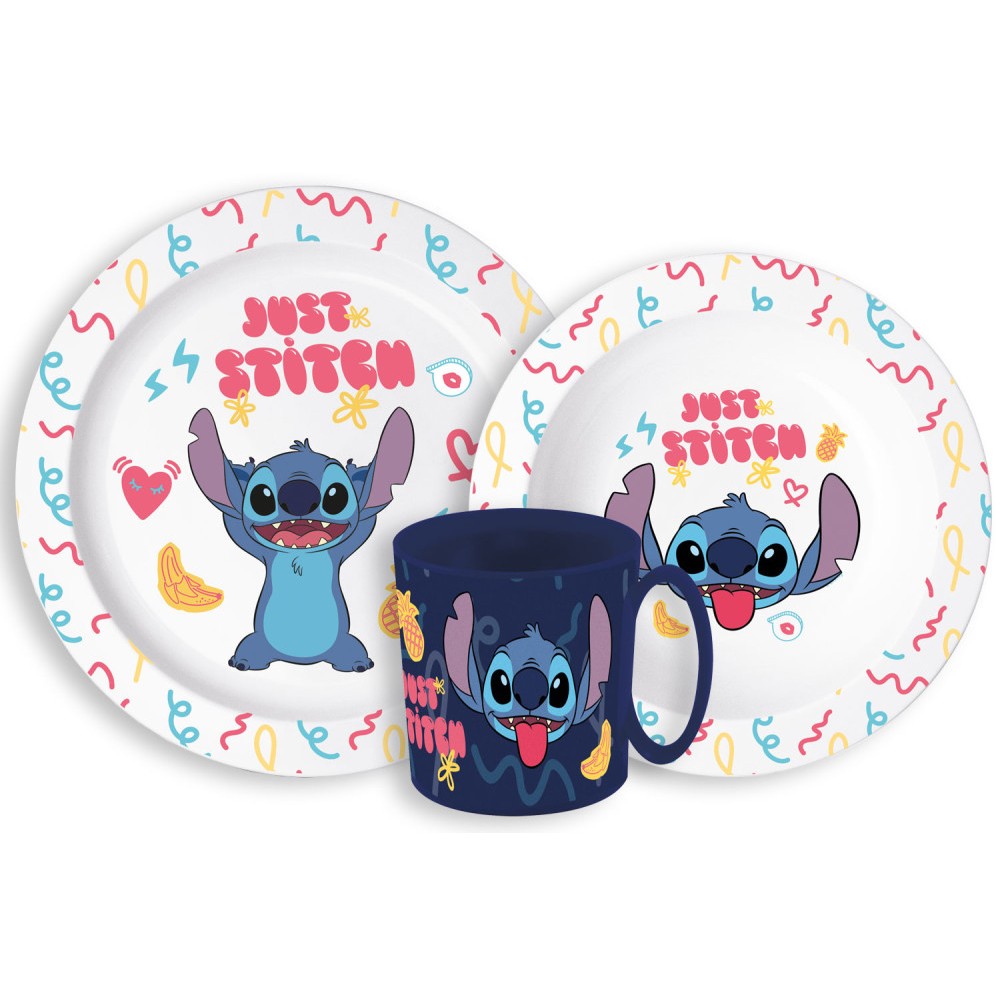 Disney Lilo and Stitch Palms Disney Lilo & Stitch Dinner Set, Microwave Safe Plastic Set with 265 ml Mug