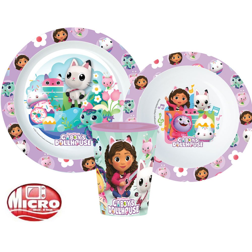 Gabby's Dollhouse Kitty Magic dinner set, micro plastic set, with cup 260 ml