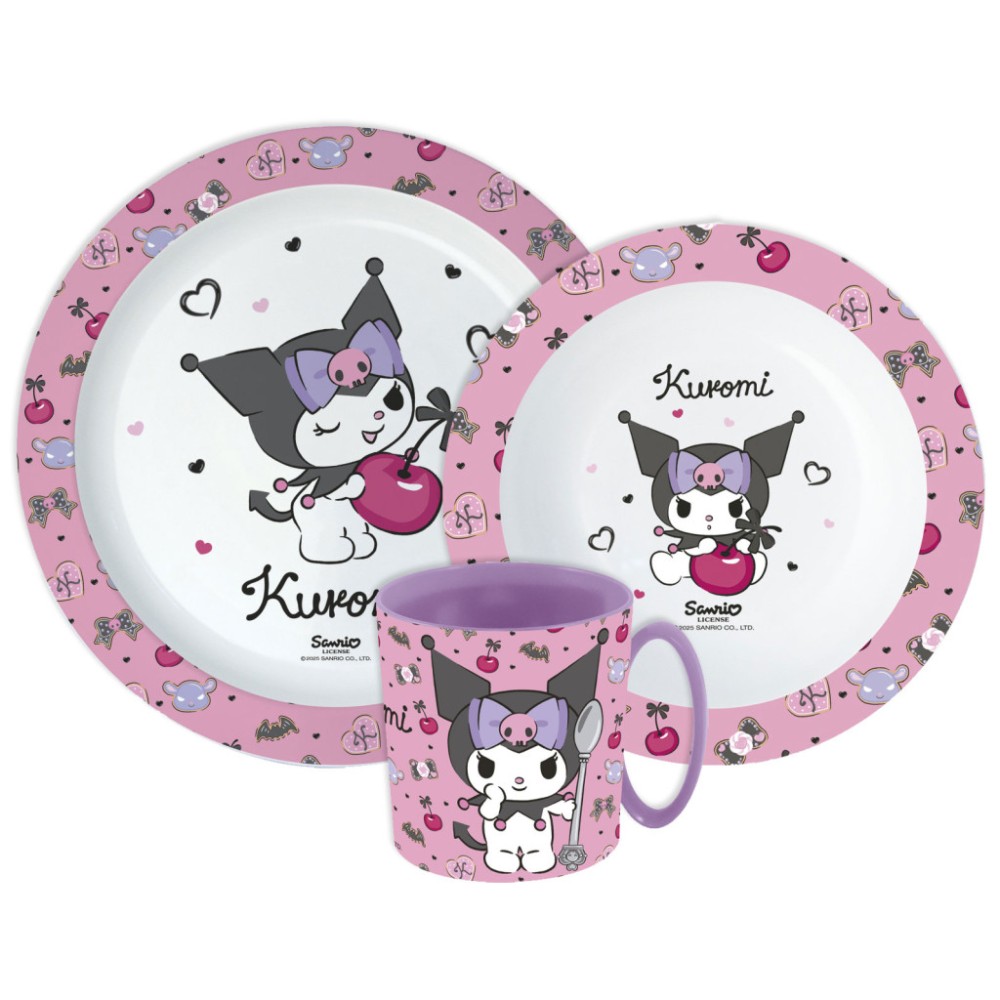 Hello Kitty Kuromi dinner set, micro plastic set with mug 390 ml