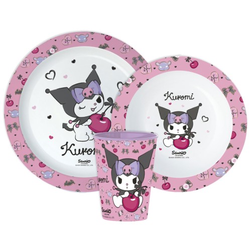 Hello Kitty Kuromi dinner set, micro plastic set, with cup 260 ml